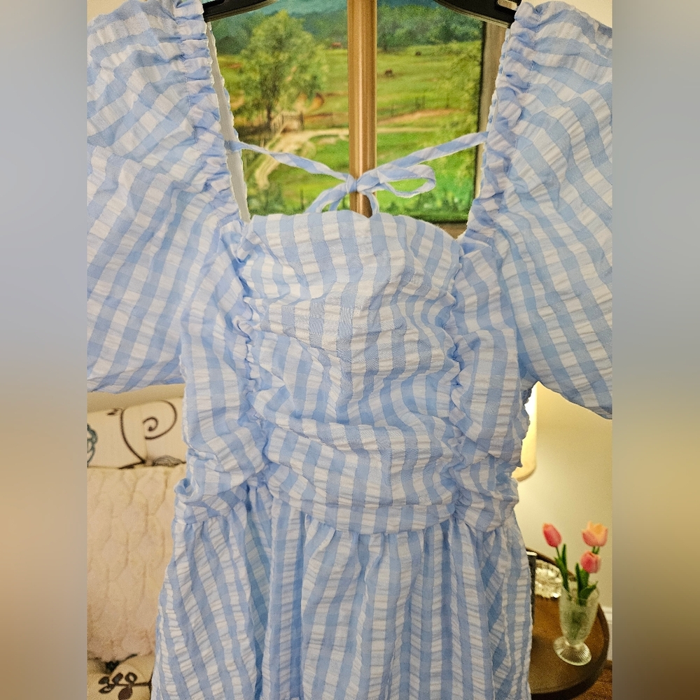 Shein Blue Gingham Women's Dress Sz Lg - Picture 4 of 4
